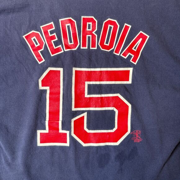 Vintage Y2K Red Sox Short Sleeve Navy Number 15 Pedroia Promo T-Shirt Large - Picture 7 of 7